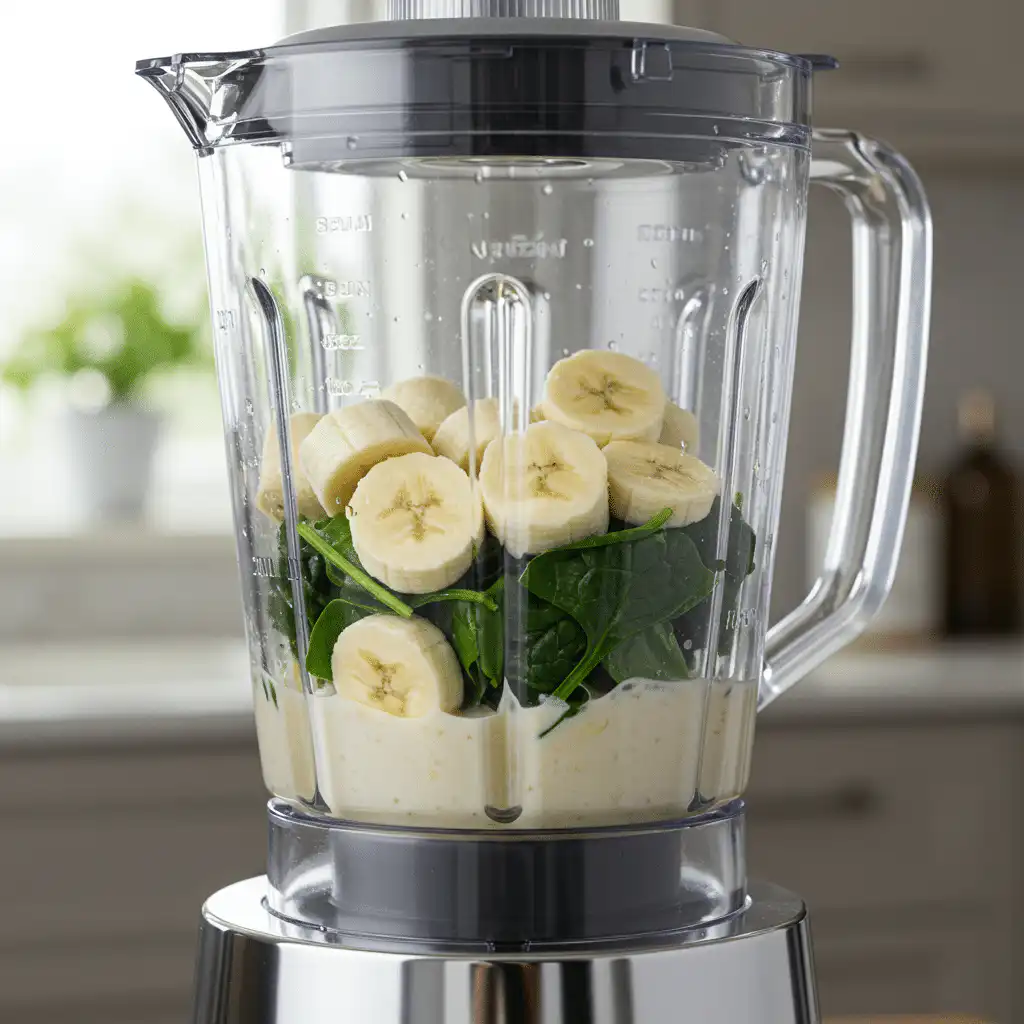 banana spinach smoothie ingredients in blender