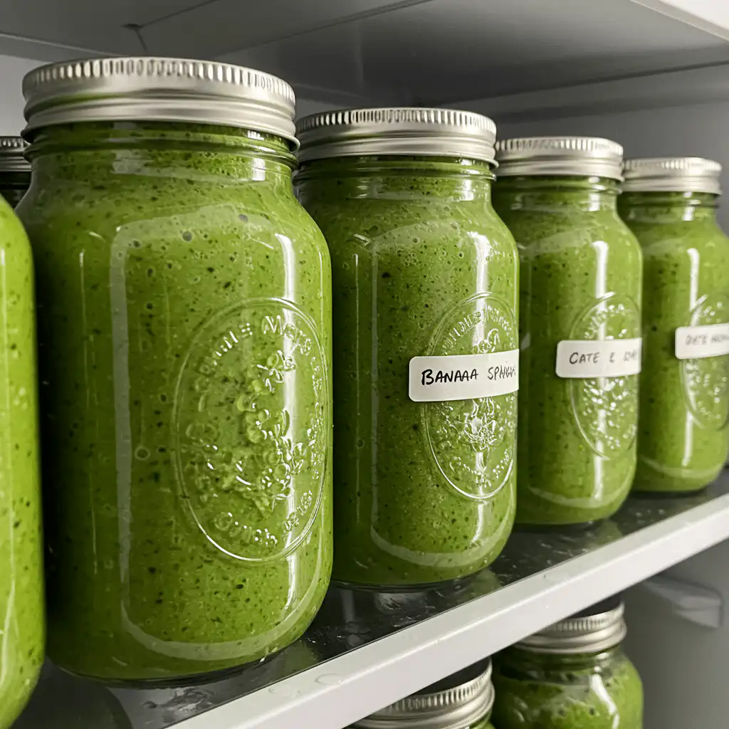 banana spinach smoothies stored in fridge