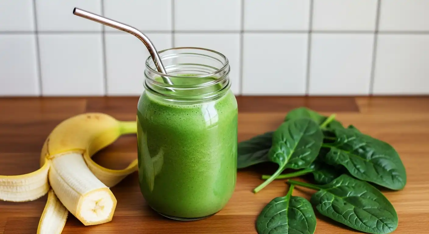 banana spinach smoothie recipes in a clear glass with spinach and banana