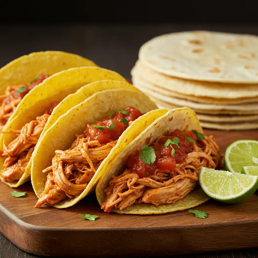 chicken tacos in crock pot with salsa