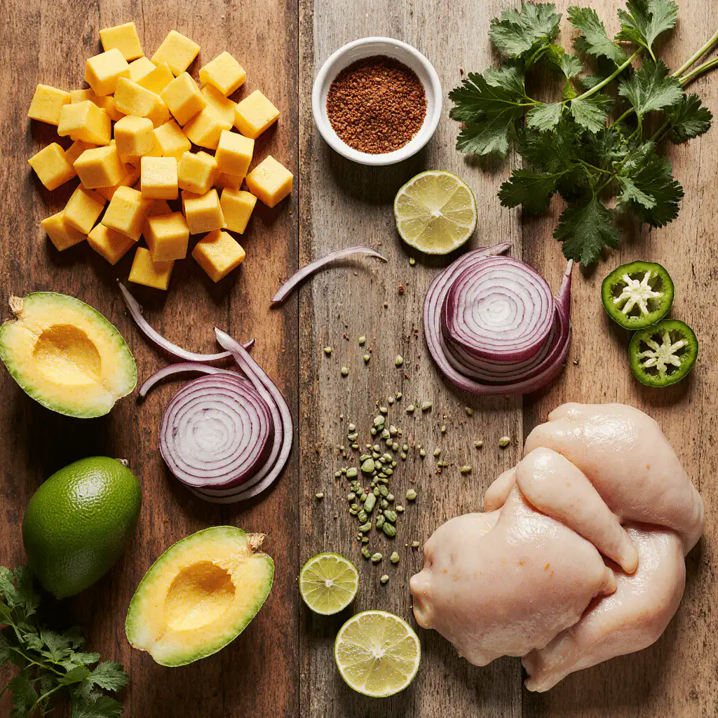 chicken taco mango salsa ingredients laid out