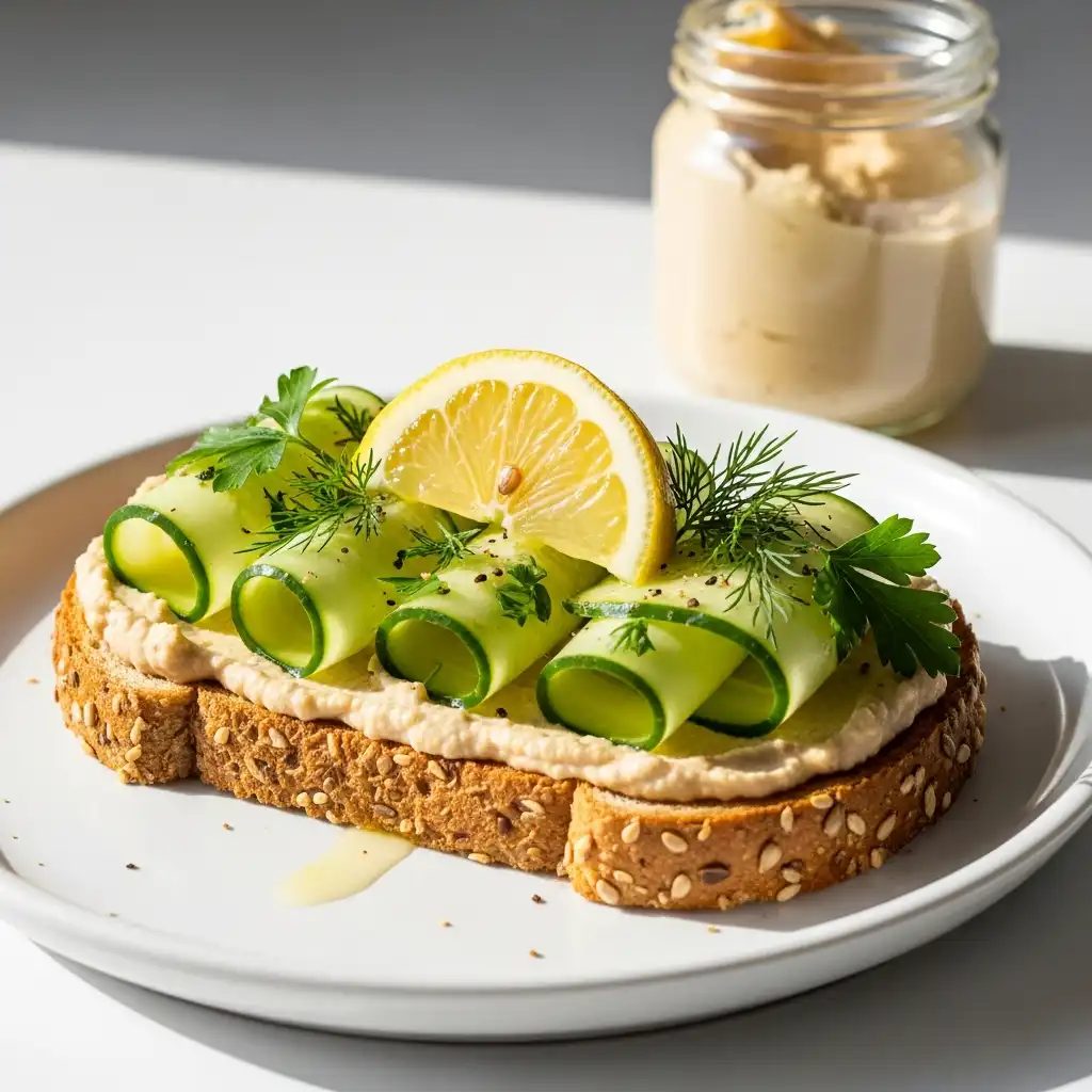 Cucumber hummus toast for Quick Morning Wins