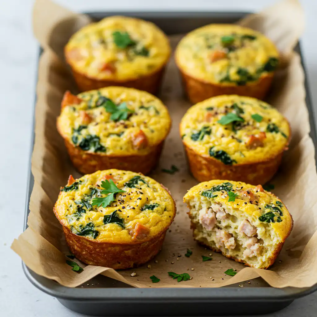 Meal Prep Breakfasts: Easy Make-Ahead Recipes That Last All Week 5 Egg muffins with kale and turkey baked for Meal Prep Breakfasts
