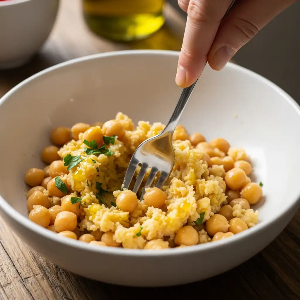 Chickpea Salad Sandwiches – Quick, Healthy & Delicious 7 Mashing chickpeas for chickpea salad sandwiches