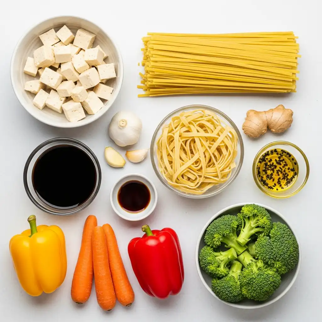 Tofu noodle stir fry ingredients