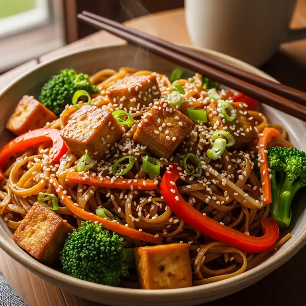 Tofu noodle stir fry serving idea