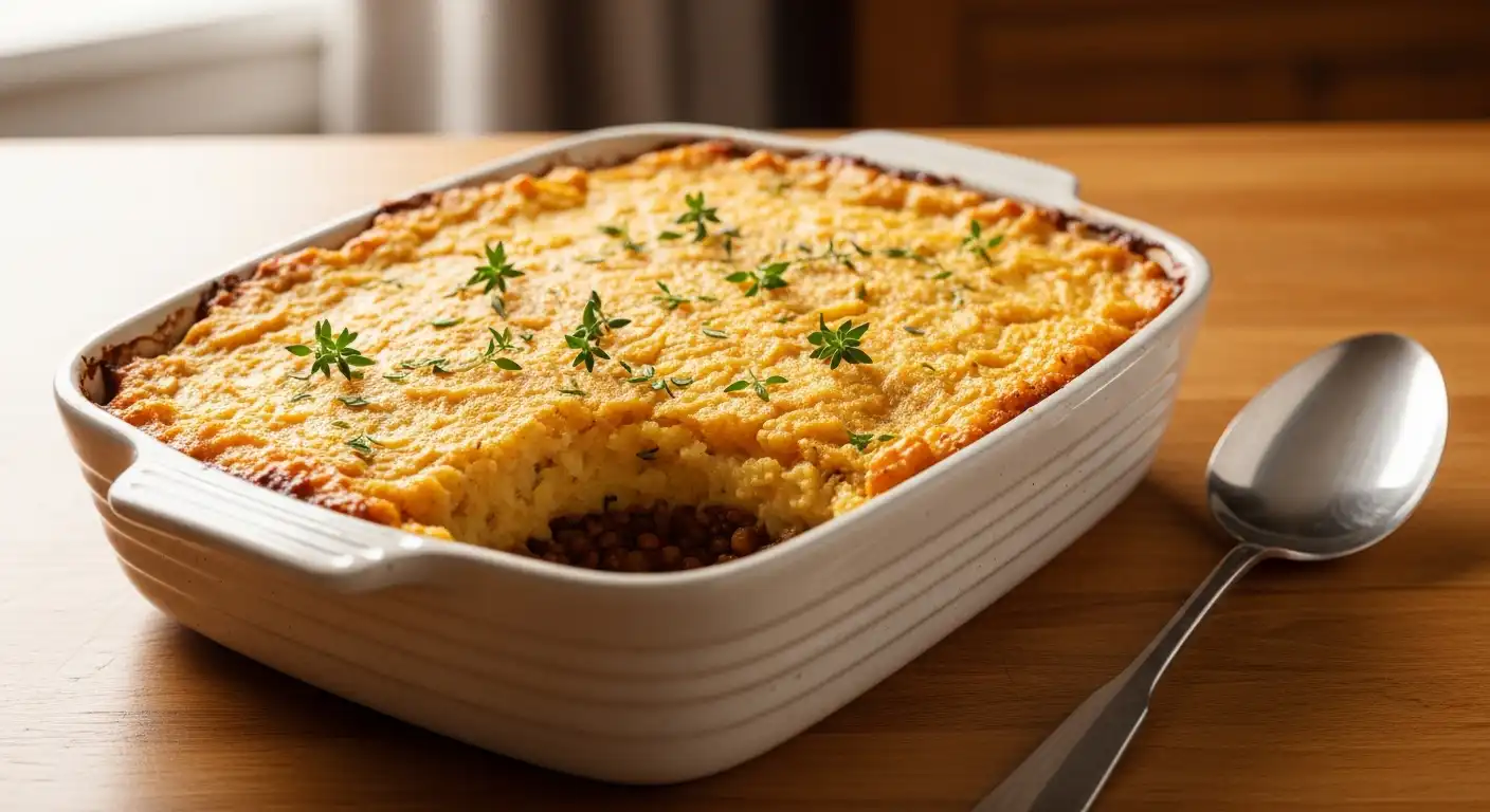 Vegan Lentil Shepherd’s Pie fresh from the oven