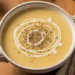 3 ingredient potato soup in a rustic bowl