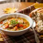 autumn dinner soup served in a cozy fall setting