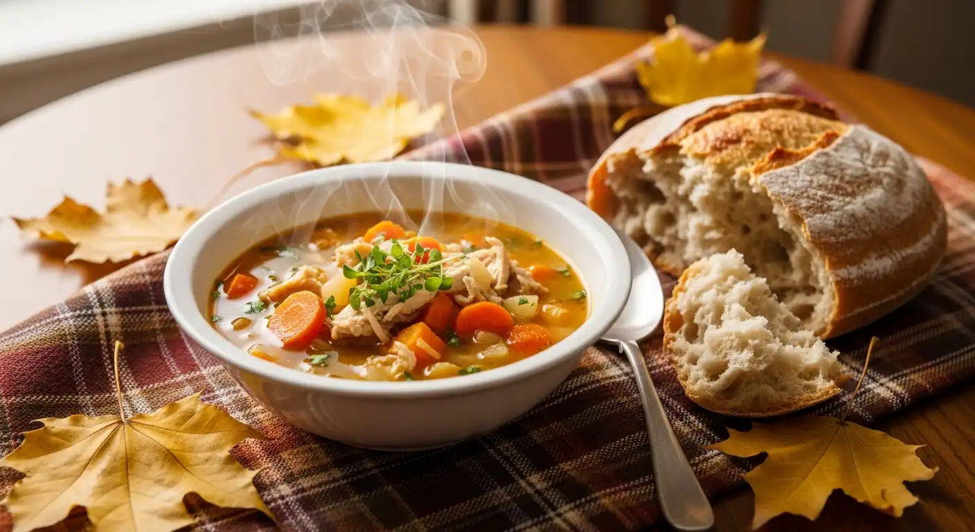 autumn dinner soup served in a cozy fall setting
