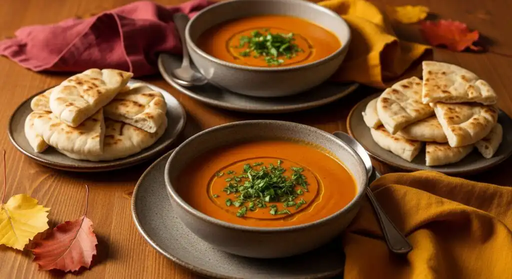 served harvest vegetable soup in rustic bowl
