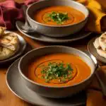served harvest vegetable soup in rustic bowl