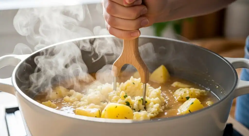 Mashing potatoes for potato soup
