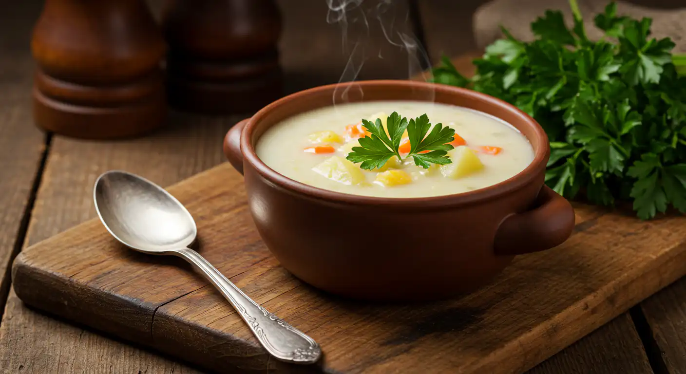 Quick and easy soups made in 20 minutes served hot with herbs