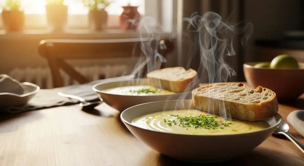 Served bowl of 3 ingredient potato soup