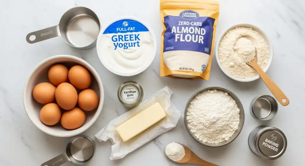 Zero Carb Yogurt Bread – 1 Easy Recipe for Fluffy, Guilt-Free Slices 6 ero Carb Yogurt Bread ingredients layout