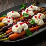 Honey Roasted Rainbow Carrots with Burrata and Pomegranate