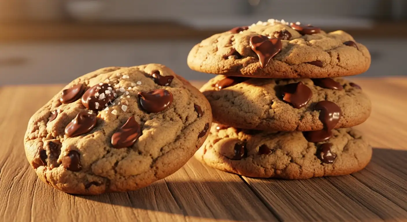 Soft and chewy homemade chocolate chip cookies on a baking sheet