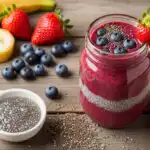 Chia Seeds in Fruit Smoothies: The Best Way to Boost Your Blend 7 Chia seeds in fruit smoothies with berries and banana in mason jar