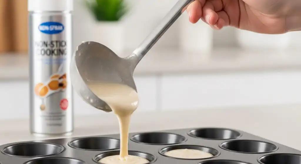 Pancake Mini Muffins That Make Mornings Magical 7 Using a cookie scoop to portion pancake mini muffins batter evenly.