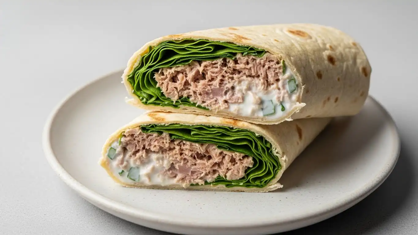 10 minute tuna lunch wrap made with pantry ingredients