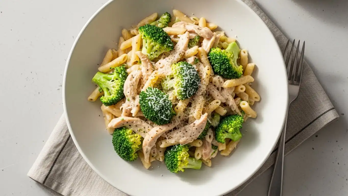 High Protein Rotisserie Chicken Broccoli Pasta
