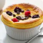 Fluffy Baked Protein Pancake Bowls Made the Easy Way 3 baked protein pancake bowl with banana, berries, and chocolate chips