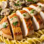 chicken with buttered noodles served with parsley and Parmesan