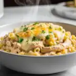 close-up of creamy Crockpot chicken pasta