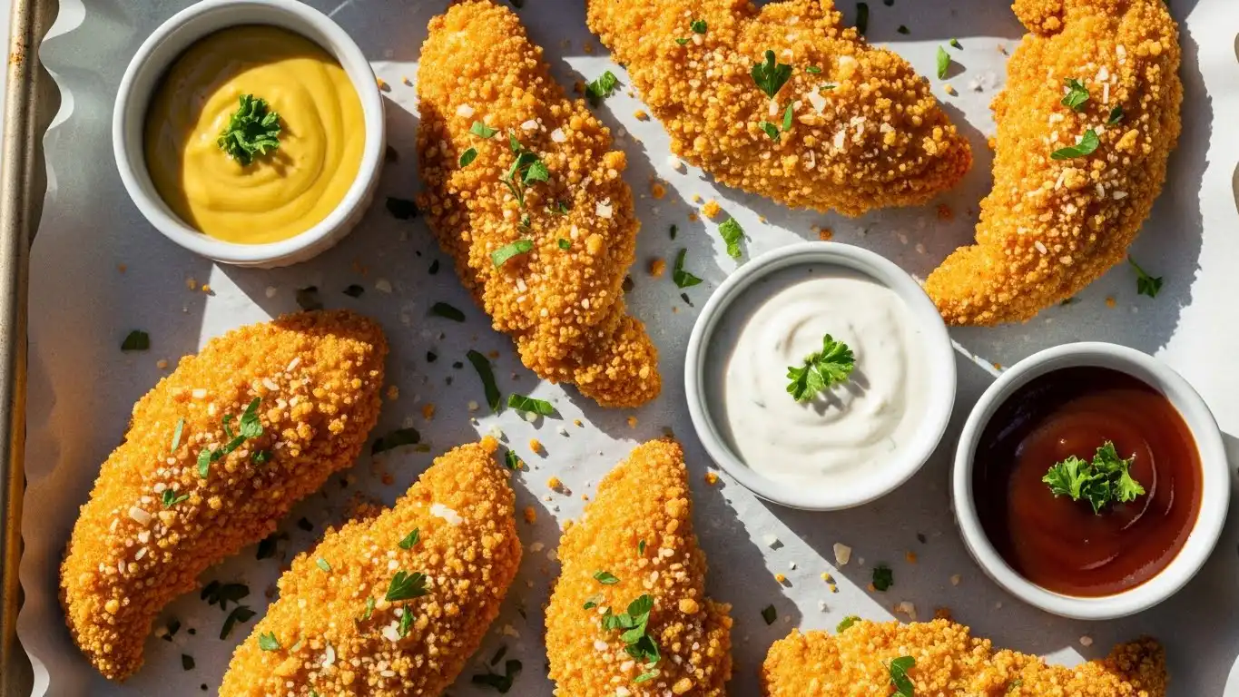 Every Meal, Made Irresistible 9 Crispy homemade baked chicken tenders with dipping sauces