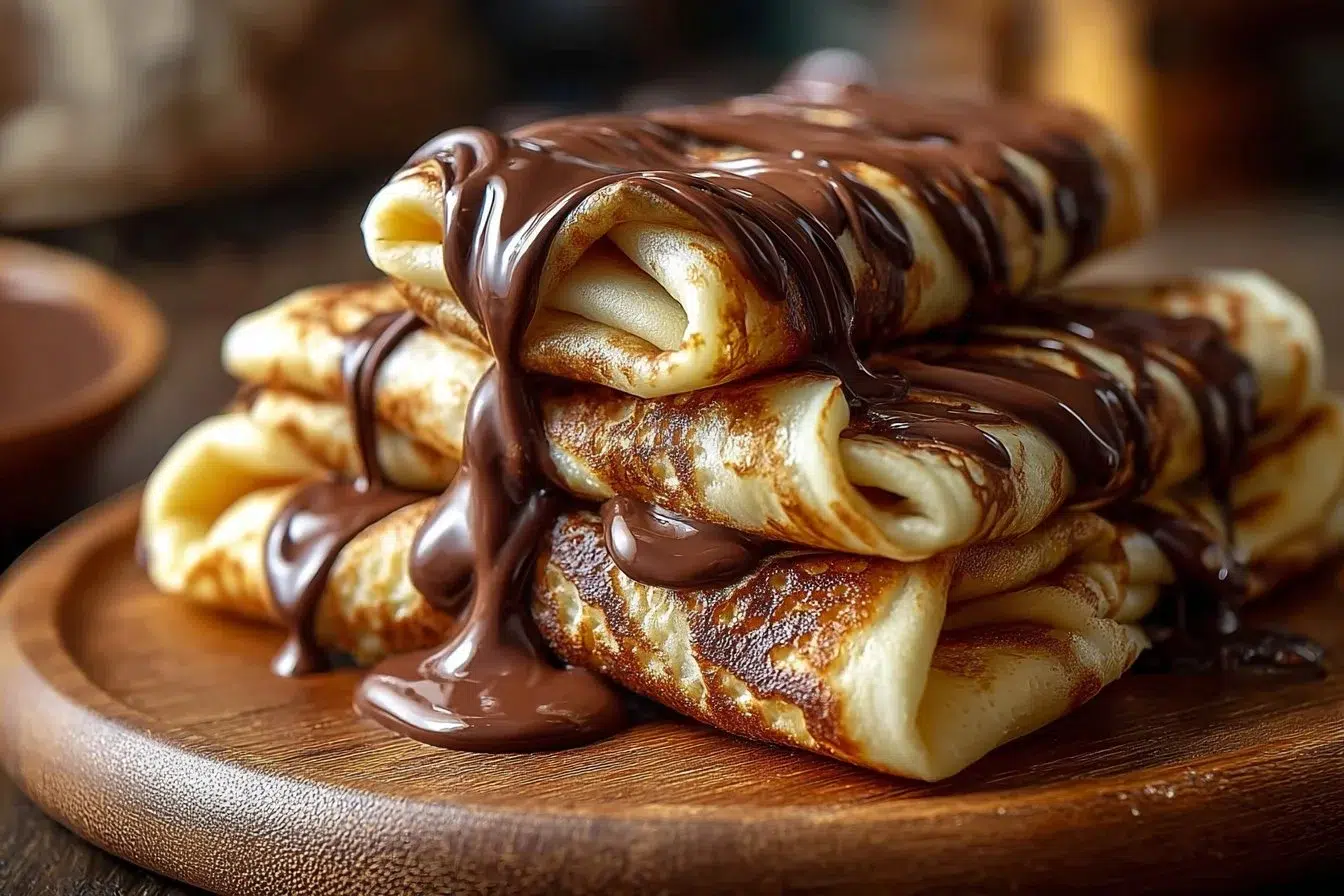 Every Meal, Made Irresistible 9 Handmade chocolate-filled rolled crêpes served on a plate