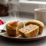 Served high-protein pancake sausage muffins with syrup and berries