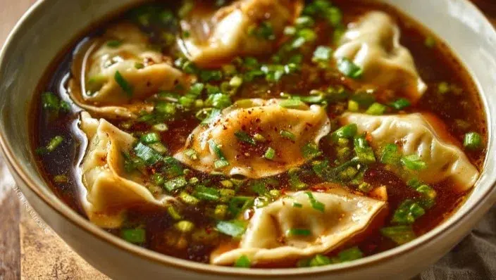 Every Meal, Made Irresistible 6 Bowl of homemade Potsticker Soup with dumplings and aromatic broth