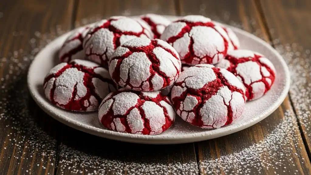 red velvet crinkle cookies on plate