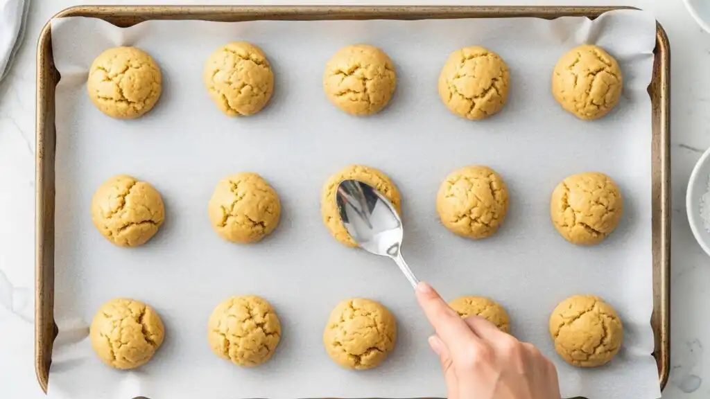 Preparing Twix cookie dough on baking sheet