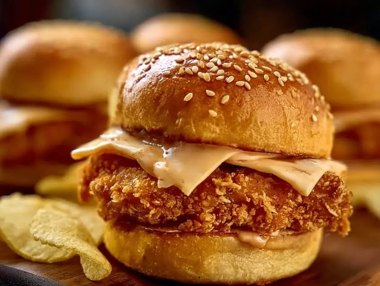 Bang Bang Chicken Sliders with spicy sauce and fresh ingredients