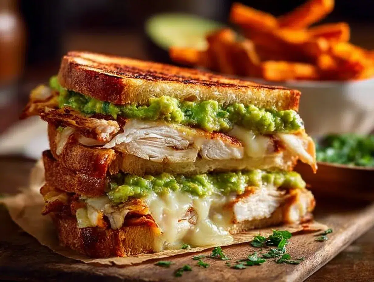Delicious Chicken Avocado Melt Sandwich served with fresh ingredients.