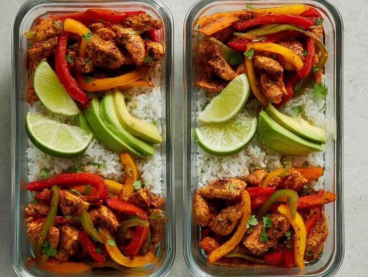 Colorful Chicken Fajita Meal Prep Bowls with fresh vegetables