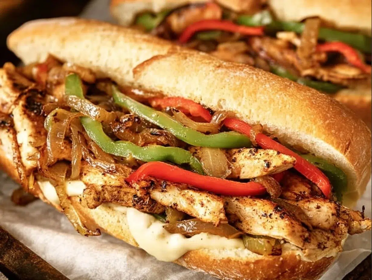 Delicious Chicken Philly sandwich with grilled chicken, peppers, and cheese