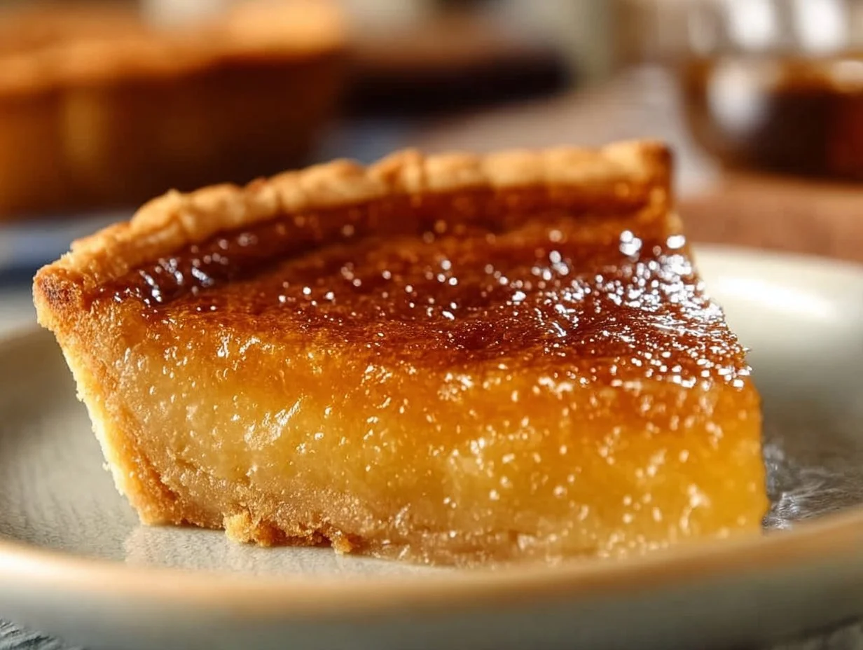 Delicious Salted Honey Pie served on a wooden table