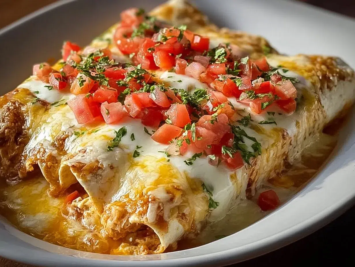 Creamy queso chicken enchiladas, a delicious family meal bursting with flavor.