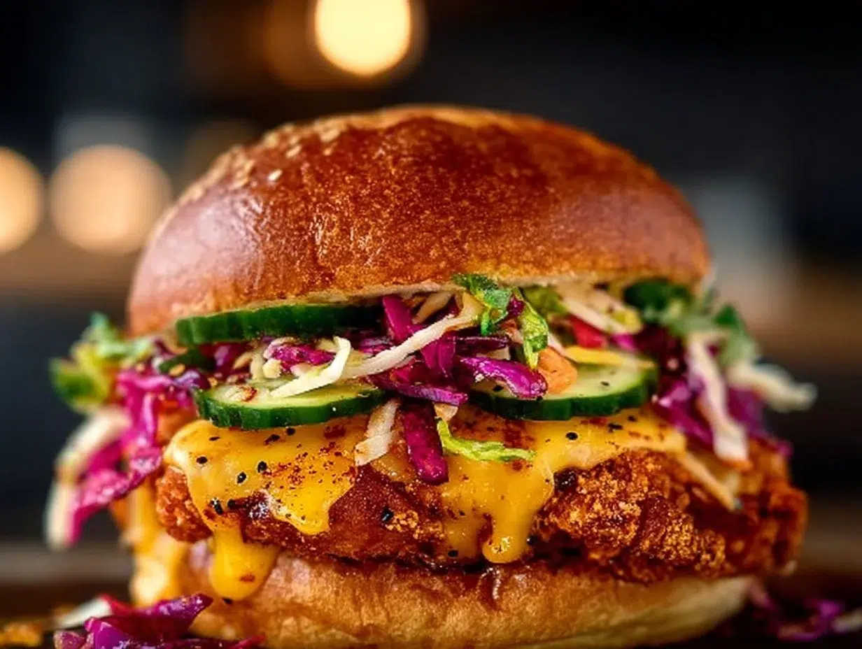 Crispy Bang Bang Chicken Sandwich with lettuce and sauce