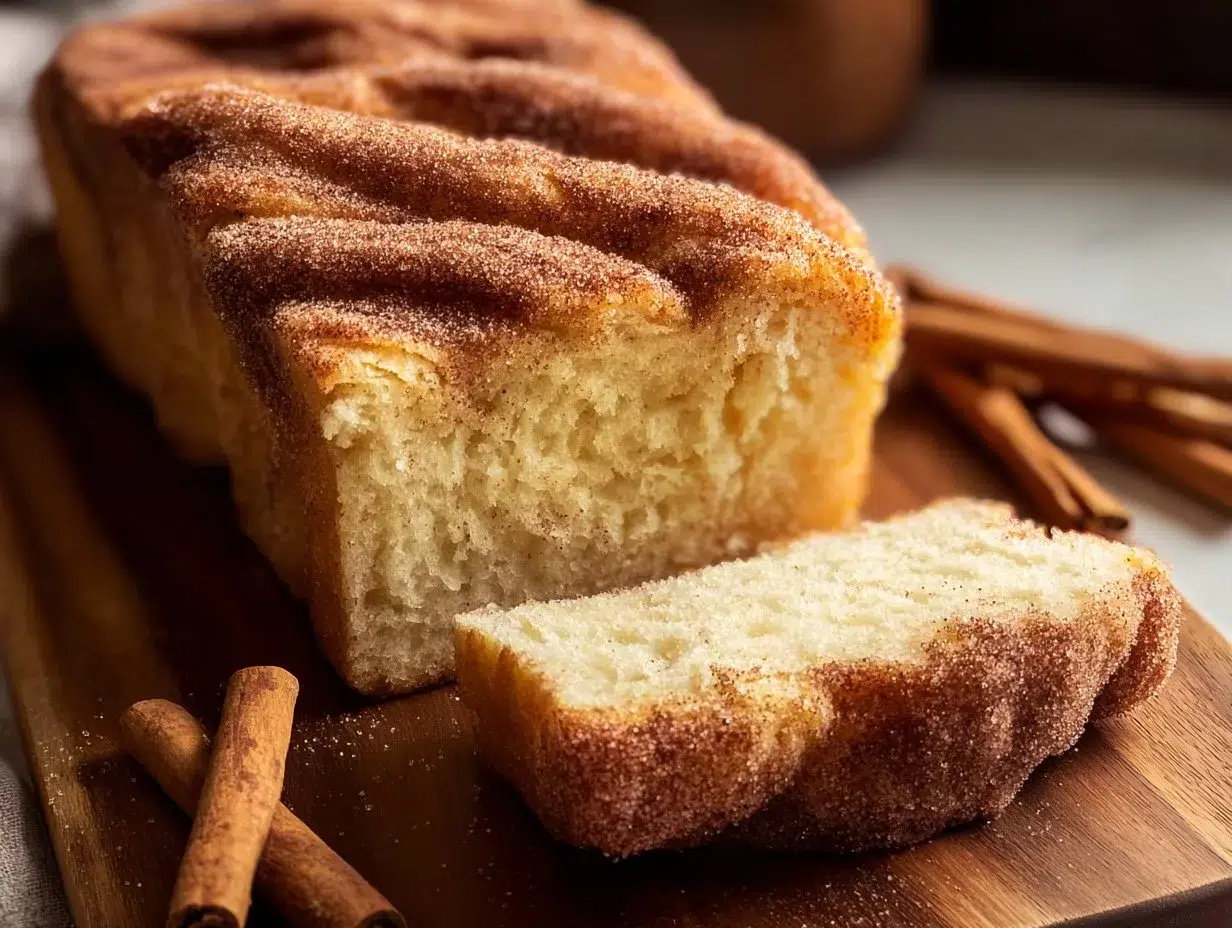 Delicious Easy Cinnamon Sugar Donut Bread fresh out of the oven