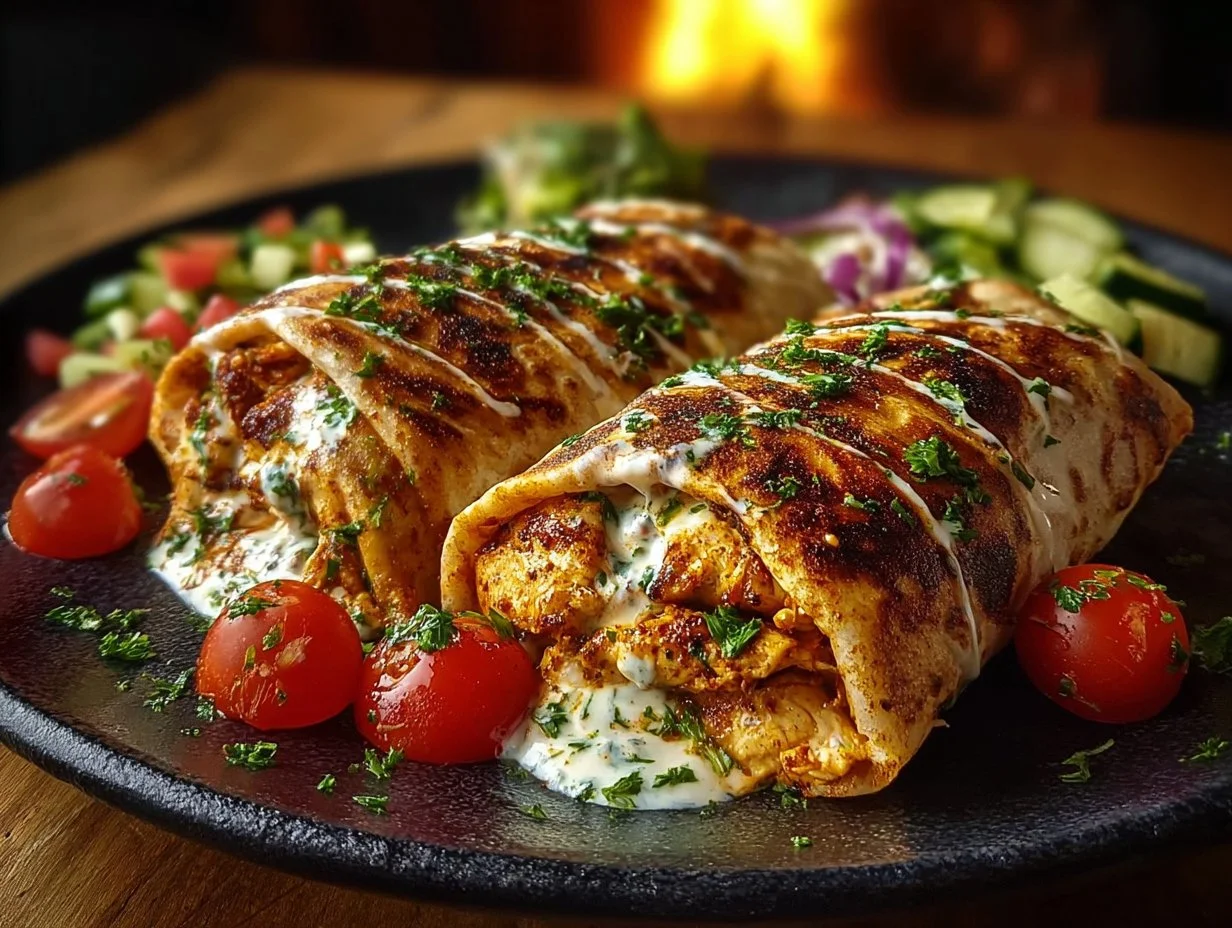 Delicious easy Greek chicken wraps with garlic yogurt sauce