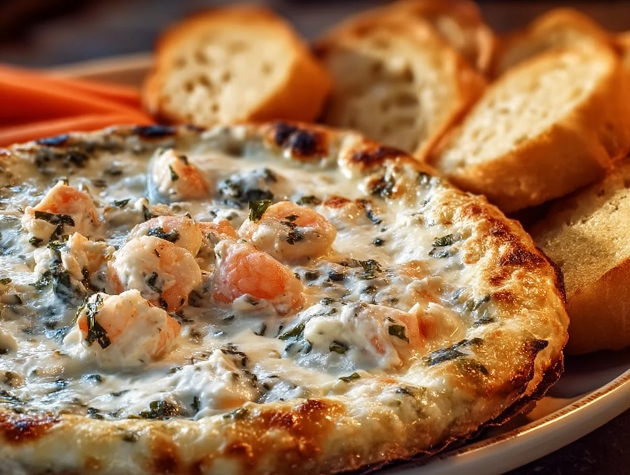 Easy seafood spinach dip appetizer with creamy texture and vibrant colors.