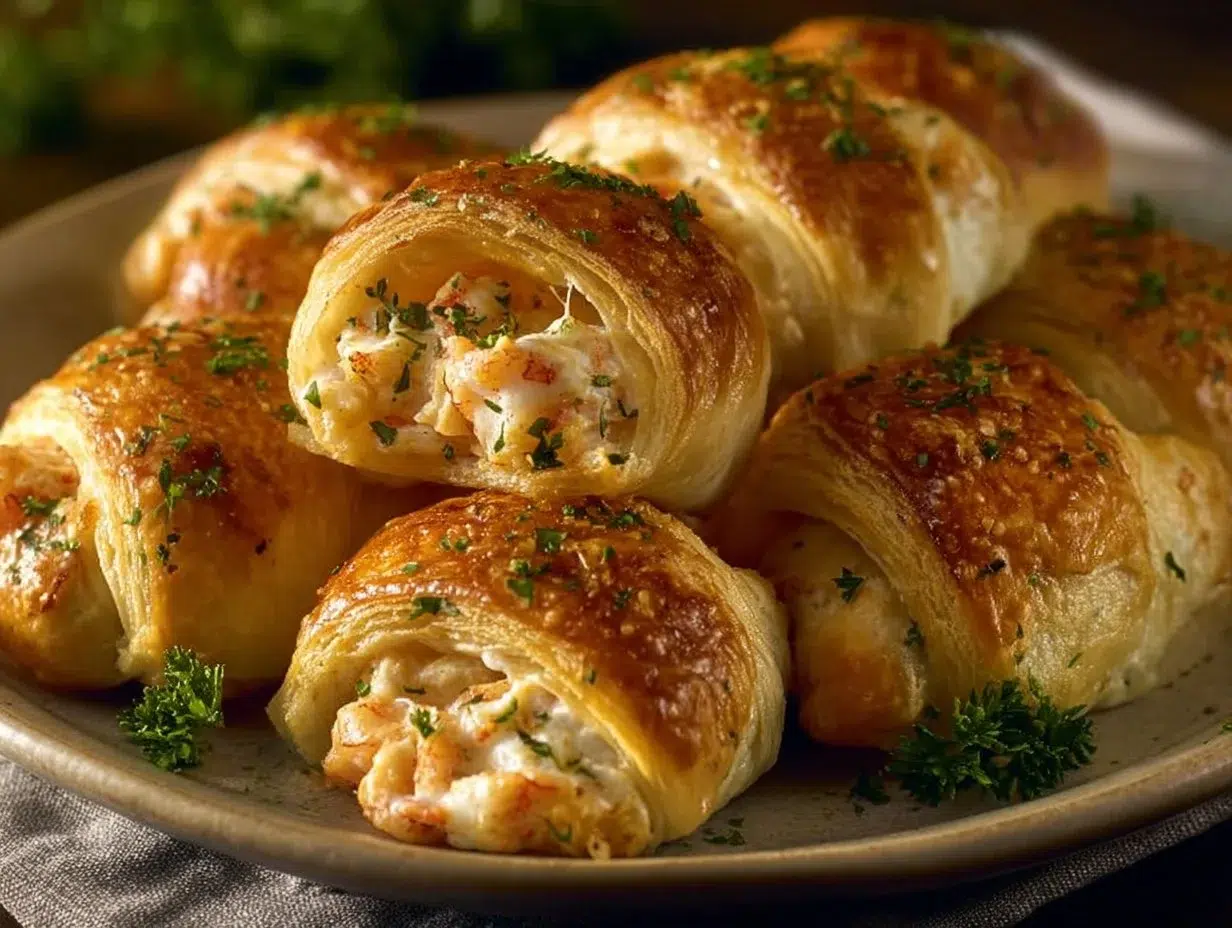 Easy Shrimp and Crab Stuffed Crescent Bombs recipe displayed on a plate