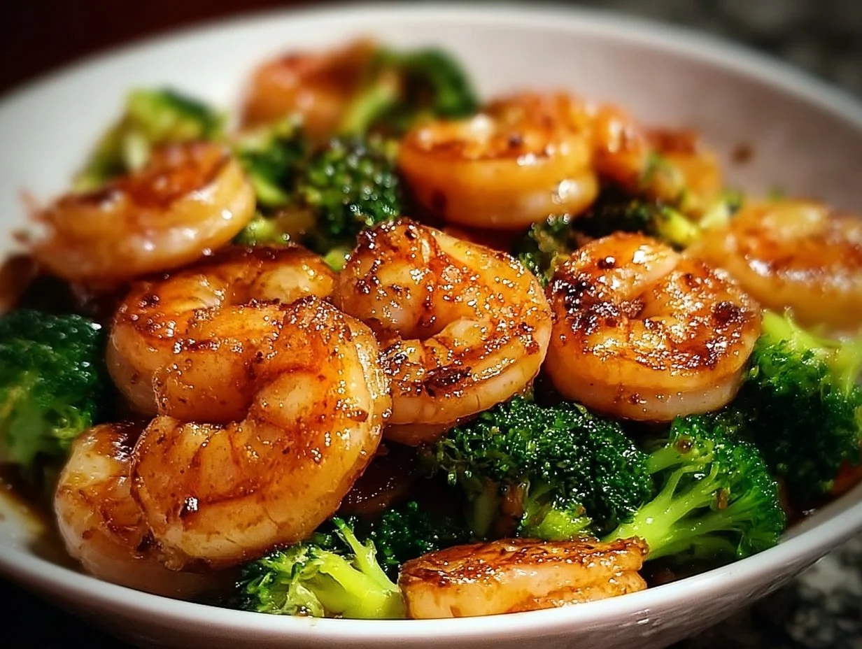 High-protein honey garlic shrimp served with vegetables