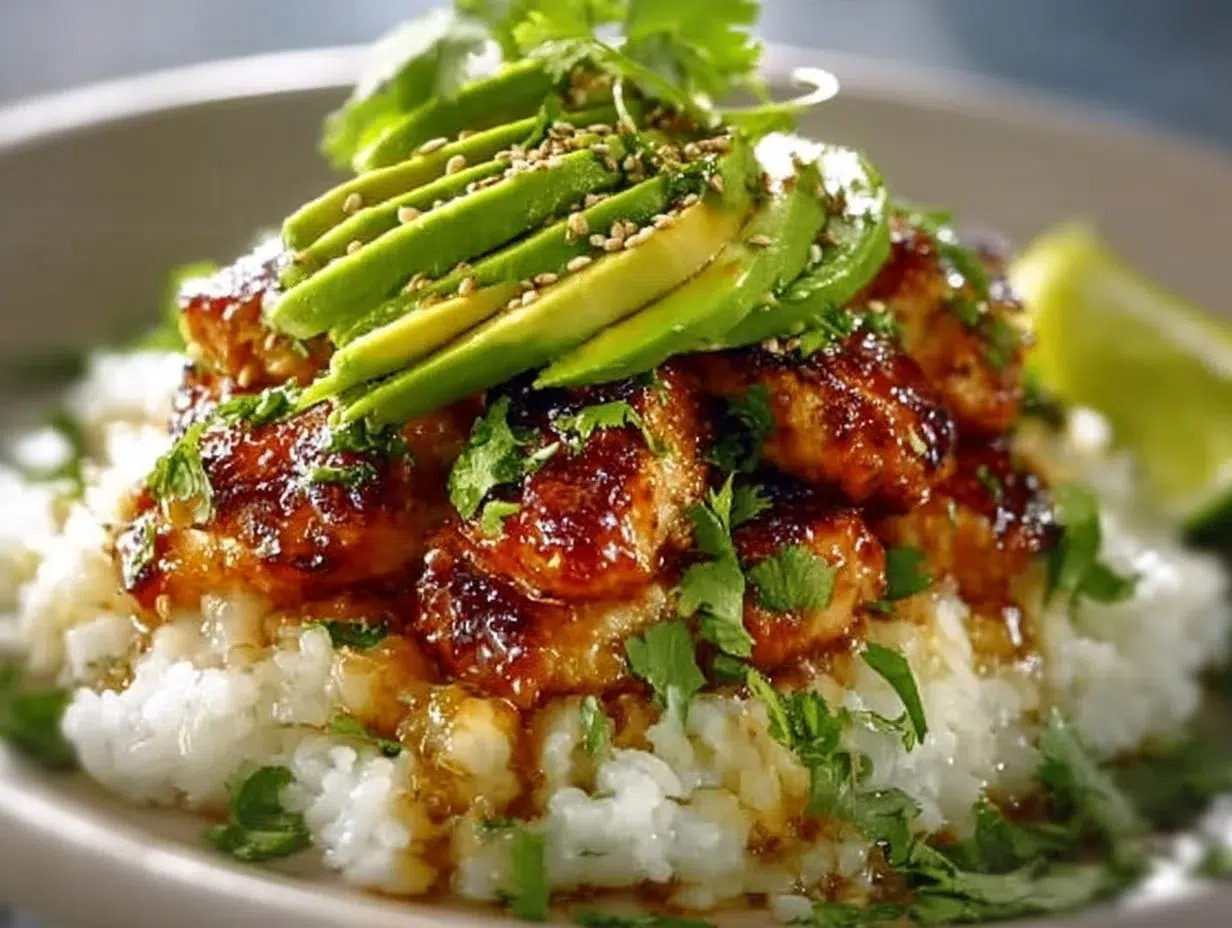 Honey Lime Chicken with Avocado Rice Stack, perfect for easy meal prep