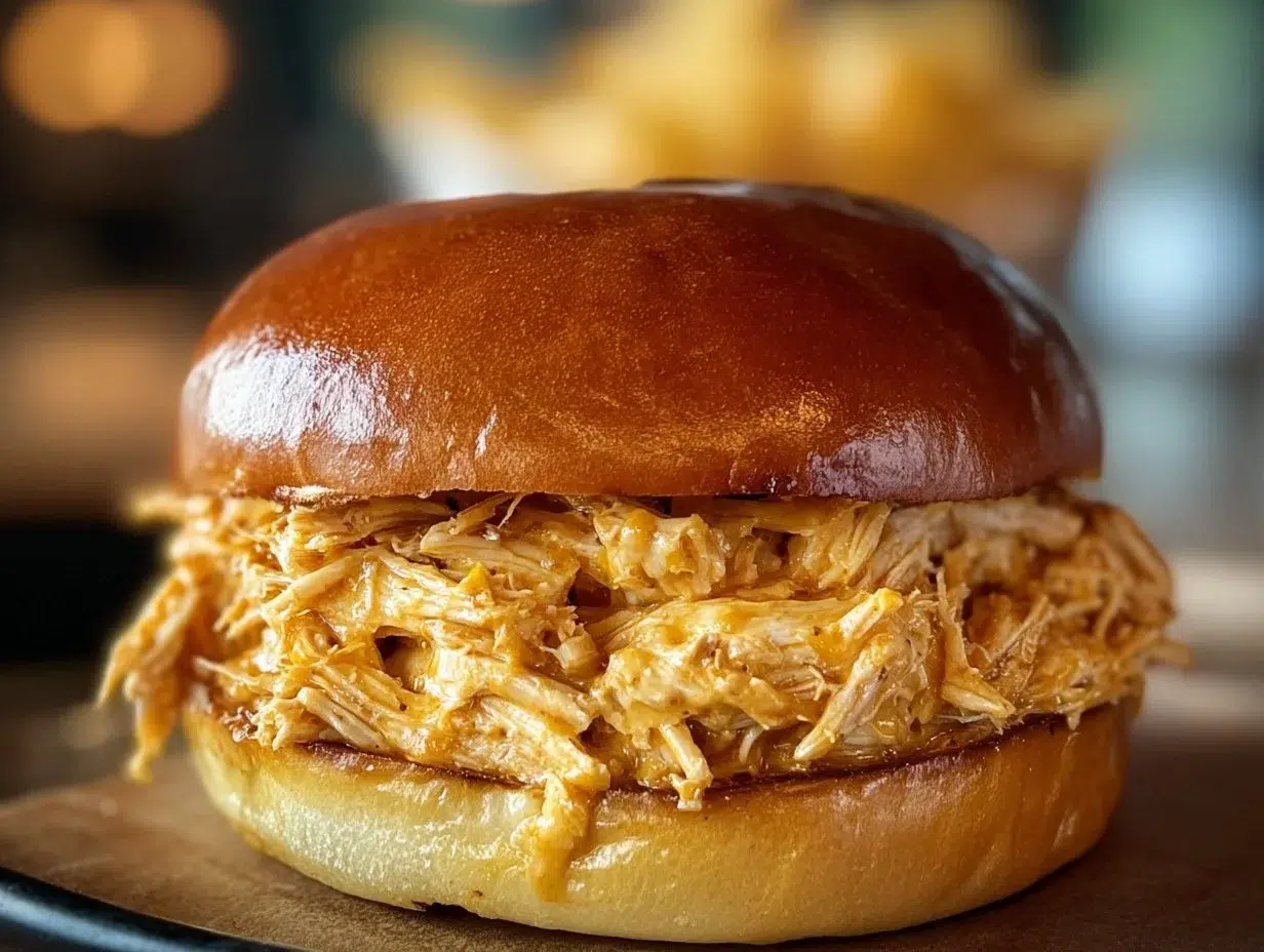 Delicious Ohio shredded chicken sandwich served with fresh ingredients