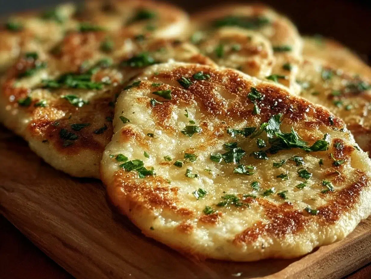 Sizzling garlic butter shrimp with parsley and lemon on a plate